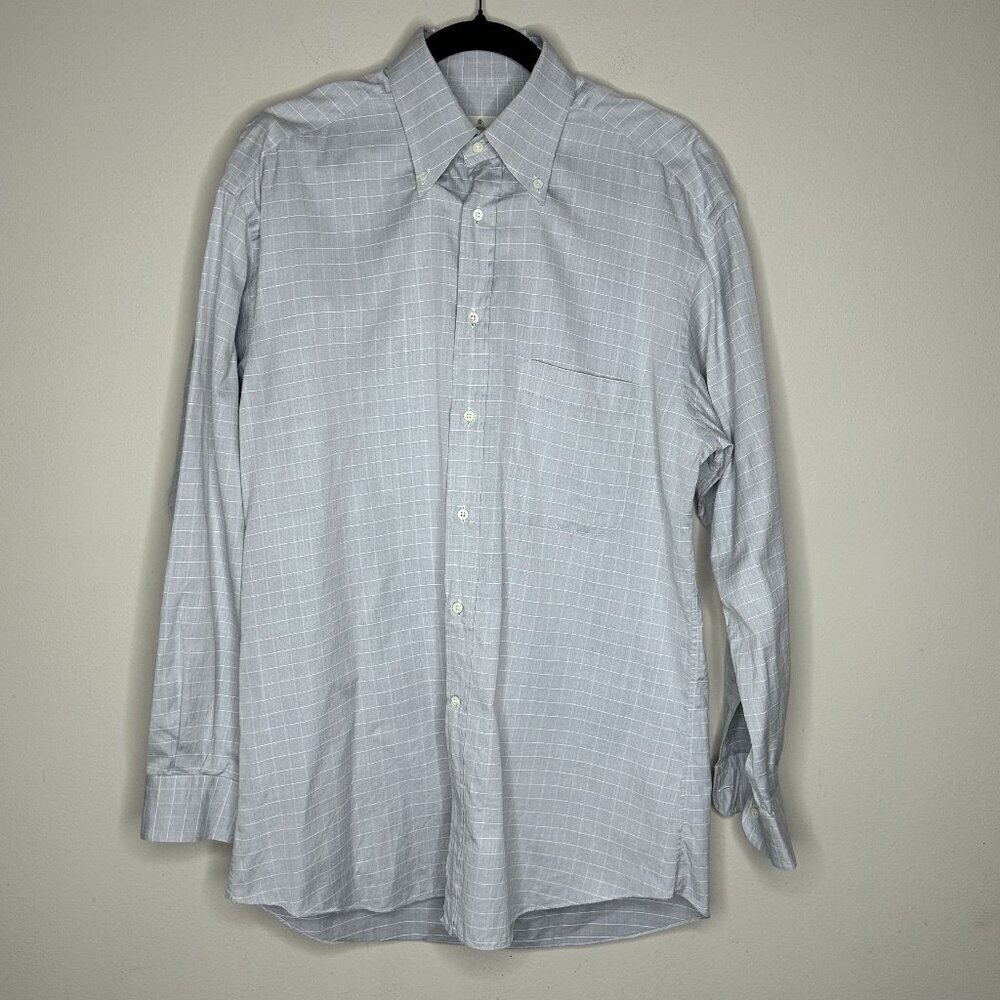 Ermengildo Zegna Button Down Dress Shirt Size 15.5 Gray Windowpane Quiet Luxury